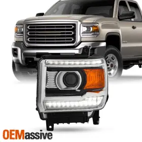 5-hd-jh-gs14-drl-oe-l Oemassive For 2014-2019 Gmc Sierra Halogen With Led Drl Projector Headlight Driver Left Side