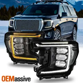5-hd-jh-gyd21-fled-oe-l-r Oemassive For 21-23 Gmc Yukon Xl Sle Slt Full Led Chrome Headlights Pair Switchback Signal