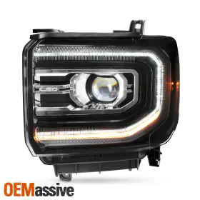 5-pro-jh-gs16-fled-oe-l Oemassive For 2016-2018 Gmc Sierra 1500 Full Led Projector Black Headlights With Drl Driver