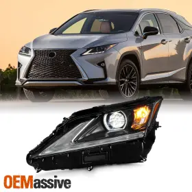 5-pro-jh-lrx16-fled-oe-l Oemassive For 2016-2019 Lexus Rx350 Rx450 Led Drl Projector Black Headlight With Non-afs Left