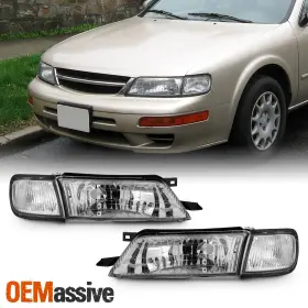9-e1nma97mc1 Oemassive For 1997-1999 Nissan Maxima Halogen Chrome Headlights With Corner Signal Lamp Pair 9-e1nma97mc1 Oemassive For 1997-1999 Nissan Maxima Halogen Chrome Headlights With Corner Signal Lamp Pair
