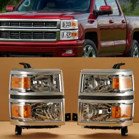 Gm2503410 Orion Motor Tech 719868669969 For 2014-2015 Chevy Silverado 1500 Chrome Amber Headlights Headlamps L R Pair