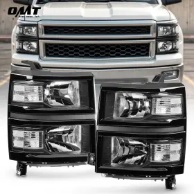 Gm2503410 Orion Motor Tech 719868669990 Headlights For 2014-2015 Chevy Silverado 1500 Black Clear Headlamps Assembly