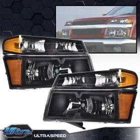 Ult25889 Pit66 Amber Corner Black Housing Headlights Fit For 04-12 Chevy Colorado Gmc Canyon