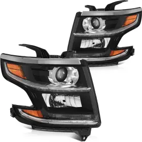 Pum16010001pt Pumpmart Headlights Assembly Pair Fits Chevy Tahoe Suburban 2015-2020 Black Housing