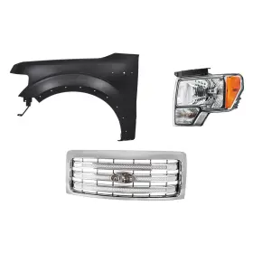Bndl-251999 Replacement For Ford F-150 13-14 3-piece Kit Driver Side Headlight Grille Front