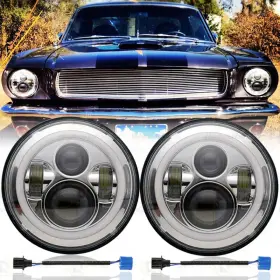 7y00011-2 Ridroid For Ford Mustang 1965-1973 7 Inch Led Headlights With Drl Turn Signal Light Pair