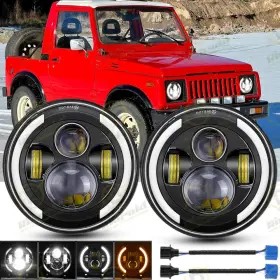 7y02-2 Ridroid Pair Dot 7 Inch Round Led Headlights Hi/lo Beam Drl For Suzuki Samurai 1986-1995
