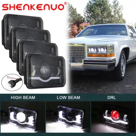 Shenkenuo 611223346860 For Cadillac Fleetwood 1975-1986 4x6 Inch Led Headlight High Low Angel Eyes Drl