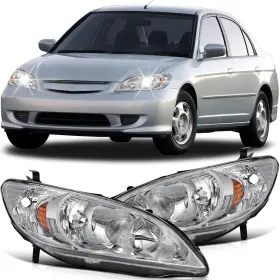 Shkj162133s01 Shkj-motors Chrome Headlight Assemby For 2004-2005 Honda Civic 2/4 Dr Front Left&right Pair Shkj162133s01 Shkj-motors Chrome Headlight Assemby For 2004-2005 Honda Civic 2/4 Dr Front Left&right Pair