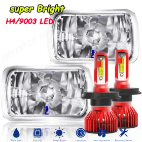Aqj-c6plus-h49003 Shyfrult Pair 7x6 Inch Led Headlights For Ford E-150 Econoline &club Wagon 1982-1995