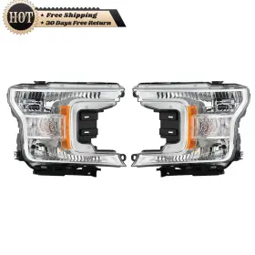 Fl2845707at Silscvtt Rh Lh Headlights Assembly For Ford F-150 2018-2020 Halogen Chrome Clear