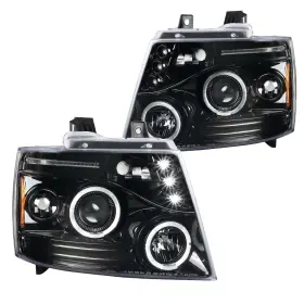 2lhp-ava07bk-tm Spec-d Tuning Jet Black Fits 2007-2014 Tahoe Avalanche Suburban Led Halo Projector Headlights