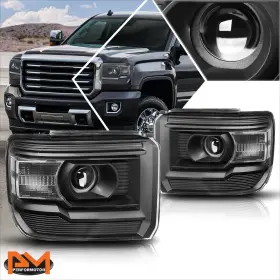 55192pm Sunshinemower For 14-18 Gmc Sierra Projector Black Housing Headlight Clear Corner Signal Lamps