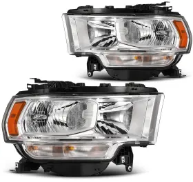 Ze848528g01 Super-garage Pair Chrome Headlights With Bulb For 2019-2024 Ram 2500 3500 5.7l 6.4l 6.7l