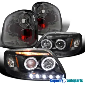 F85z13404ba Superbautoparts Fits 1997-2003 F150 Flareside Led Halo Projector Headlights Smoke Tail Lamps