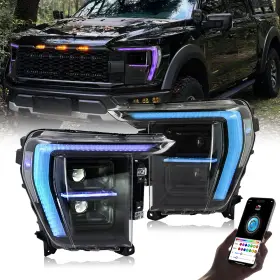 Tt-f150-a500-rgb T T-abc Used Pair Rgb Full Led Headlights For 21-23 Ford F150 14th Gen P702 Front Lamps