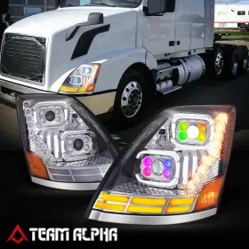 Tma-hlhay049ch Team-alpha Chrome Switchback Rgb Led Projector Headlight Fits 2018-2024 Volvo Vnl Vnr