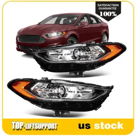 To848527p02 Top-liftsupport Headlight Assembly For 2017-2020 Ford Fusion Black Housing With Projector Pair