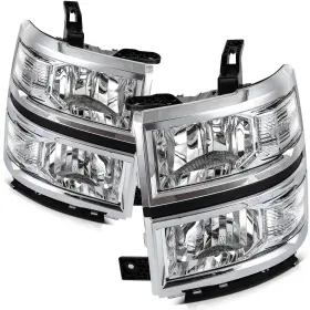11923175 Top-refiting Pair Headlights Assembly For 2015 2014 Chevy Silverado 1500 Chrome Housing