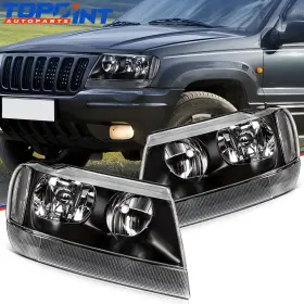 To12851602p Topoint-autoparts Pair Headlights Assembly For Jeep Grand Cherokee 4.0l 4.7l 99-2004 Black Housing To12851602p Topoint-autoparts Pair Headlights Assembly For Jeep Grand Cherokee 4.0l 4.7l 99-2004 Black Housing