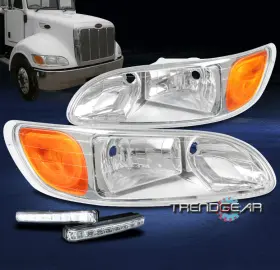 33d-1101l-as Trendgear Auto Parts For 12-13 Peterbilt 337 348 382 Replacement Chrome Headlights With Led Drl Signal