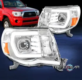 To2502181 Trendgear Auto Parts For 05-11 Toyota Tacoma Pickup Led Tube Projector Headlight Headlamp Lamp Chrome