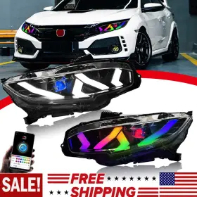 Tt-abc 720707824357 Rgb Led Headlights Lamp With Drl Turn Kit For Honda Civic 2016-2021 10th Gen Tt-abc 720707824357 Rgb Led Headlights Lamp With Drl Turn Kit For Honda Civic 2016-2021 10th Gen