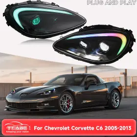 Tt-c6-a205-rgb Tt-abc For 2005-2013 Chevy Corvette C6 Black Led Sequential Projector Headlights Rgb 2 Tt-c6-a205-rgb Tt-abc For 2005-2013 Chevy Corvette C6 Black Led Sequential Projector Headlights Rgb 2