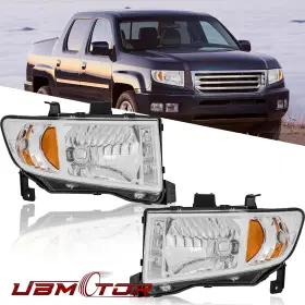 12m1070601m0506 Ubmotor A Pair Chrome Amber Headlights Assembly For 2006-2014 Honda Ridgeline Halogen
