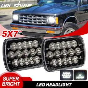 Uni-shine 651354507280 2pcs Black 5x7 Inch 7x6ftft Led Headlights For Chevy S10 Gmc Sonoma Hi/low Sealed Beam