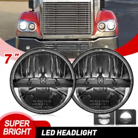 Am70885-re0933 Uni-shine 2x Round 7ftft Led Headlight Hi/lo For Freightliner Coronado 01-2016 Century Class