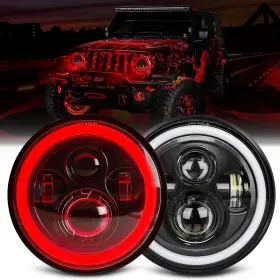 J003br7a02h1 Uni-shine 7 Inch Red Halo Led Headlight Hi/lo Beam With Amber Turn Signal 2pc