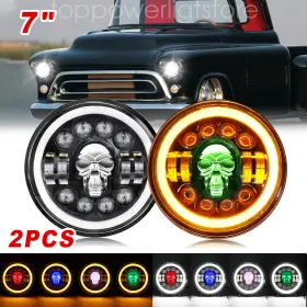 J003k Uni-shine For Chevy Truck 1947-1956 Pair 7 Inch Round Rgb Skull Led Headlight Halo Angel Eyes J003k Uni-shine For Chevy Truck 1947-1956 Pair 7 Inch Round Rgb Skull Led Headlight Halo Angel Eyes