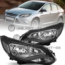 A02ctla013 Unilight Headlights Assembly For 2012 2013 2014 Ford Focus Black Amber Lamps L R With Bulbs
