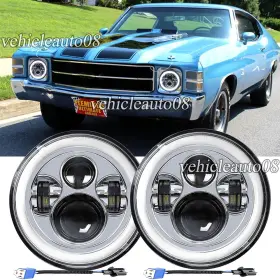 C003a2c021031 Veahuto08 Pair Chrome 7 Inch Round Led Headlights Hi/lo Halo Fit Chevy Chevelle 1971-1973 C003a2c021031 Veahuto08 Pair Chrome 7 Inch Round Led Headlights Hi/lo Halo Fit Chevy Chevelle 1971-1973