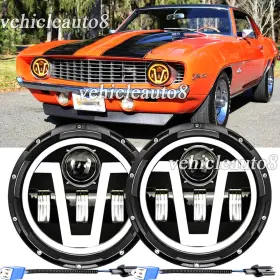 Cv7208 Vehauto08 Black Pair 7 Inch Round Led Headlight Hi/lo Beam Fit 1967 1968 1969 Chevy Camaro Cv7208 Vehauto08 Black Pair 7 Inch Round Led Headlight Hi/lo Beam Fit 1967 1968 1969 Chevy Camaro