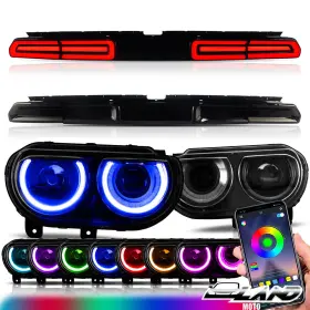 0299-rgb Vland 0298-fs Rgb Drl Headlights And Smoked Led Tail Lights For 2008-2014 Dodge Challenger