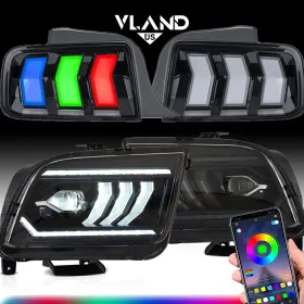 8096-srgb Vland 0358a Vlandus Led Headlights Rgb Tail Light For Ford Mustang 2005-2009 With Animation &sequential