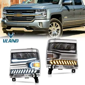 201111600601n Vland Reflector Headlights Lamps For 16-18 Chevrolet Silverado 1500 One Pair Full Led