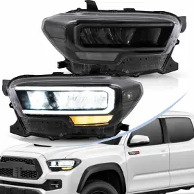 Vland 793129588886 2 Clear Reflector Headlights For 2016-23 Toyota Tacoma Led Drl Front Lamps