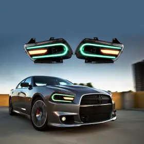 Yaa-chr-0288-rgb Vland Rgb Led Headlights Fit Dodge Charger 2011-2014 Drl Plug-and-play Pair