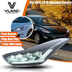 Vland Yha-ld-8185 For 2011-2016 Hyundai Elantra Full Led Headlights Drl Blue With Start Up Animation