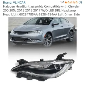 68284785aa Vlincar Halogen Headlight Assembly Compatible With Chrysler 200 200c 2015 2016 2017