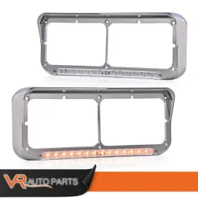 Zp-02hlp6627asl Vr Auto Parts Chrome Headlight Bezels Amber Light With Led Bar Fit For Kenwroth T600 T800 W900