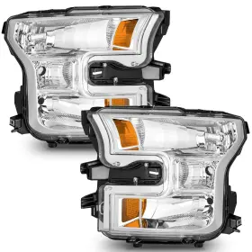 Fdpu-15 Weelmoto Pair Headlights Chrome For 2015 2016 2017 Ford F150 Headlamps