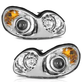 Hysn-02 Weelmoto Pair Headlights With Bulbs For 2002-2005 Hyundai Sonata Chrome Headlamps