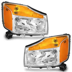 Nstt-04 Weelmoto Pair Headlights Chrome For 2004-2015 Nissan Titan /05-07 Armada
