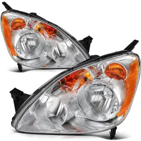 Wellstorehere 13018770 1 Pair Chrome Clear Lens Headlights Assembly For 2005-2006 Honda Crv Cr-v Se Lx