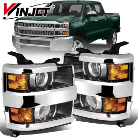 Winjet 794590999546 Pair Chrome Headlights For 2015-2019 Chevy Silverado 2500 Hd 3500 Left&right Winjet 794590999546 Pair Chrome Headlights For 2015-2019 Chevy Silverado 2500 Hd 3500 Left&right